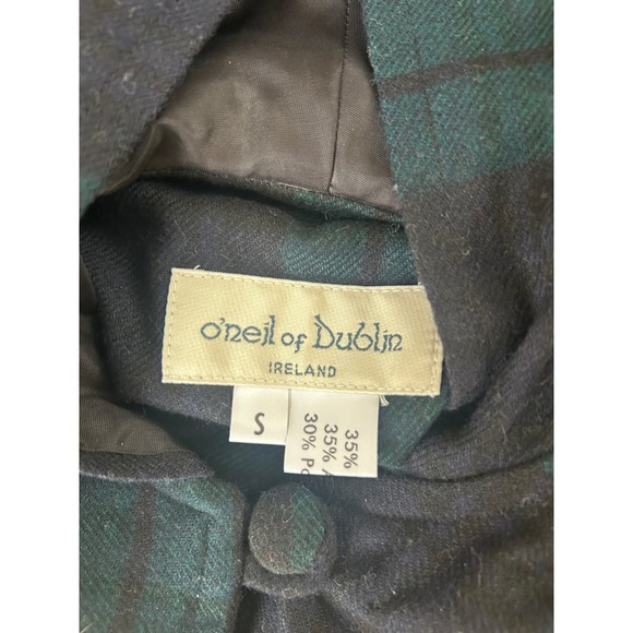 Vintage O'Neil of Dublin Kids Hooded Cape Plaid Wool Blend Green Black Size S - Picture 4 of 5